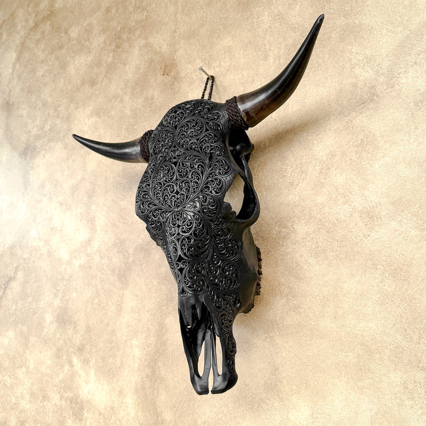 Bull Skull Carved Fern - Skull,A/146