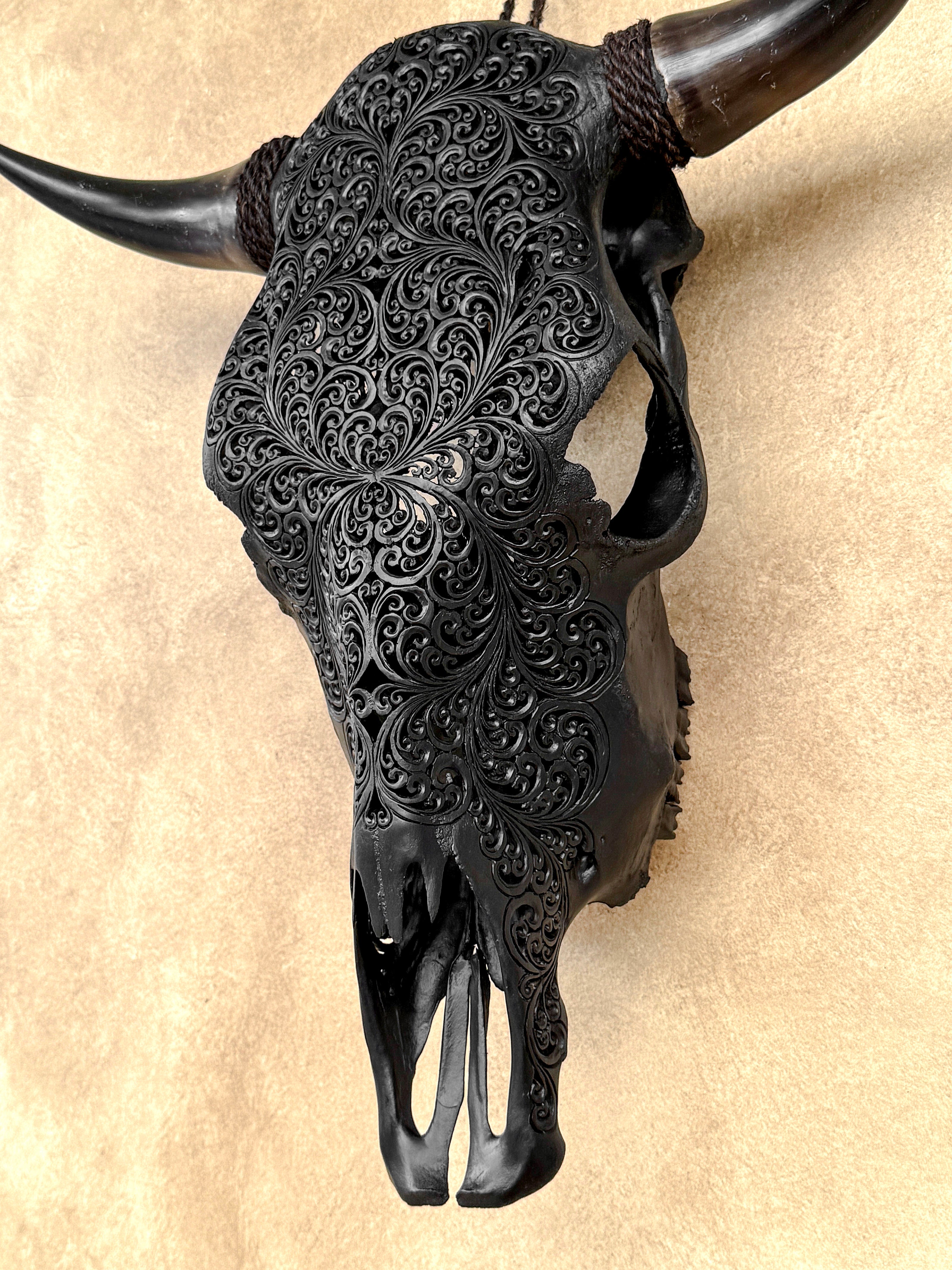 Bull Skull Carved Fern - Skull,A/146