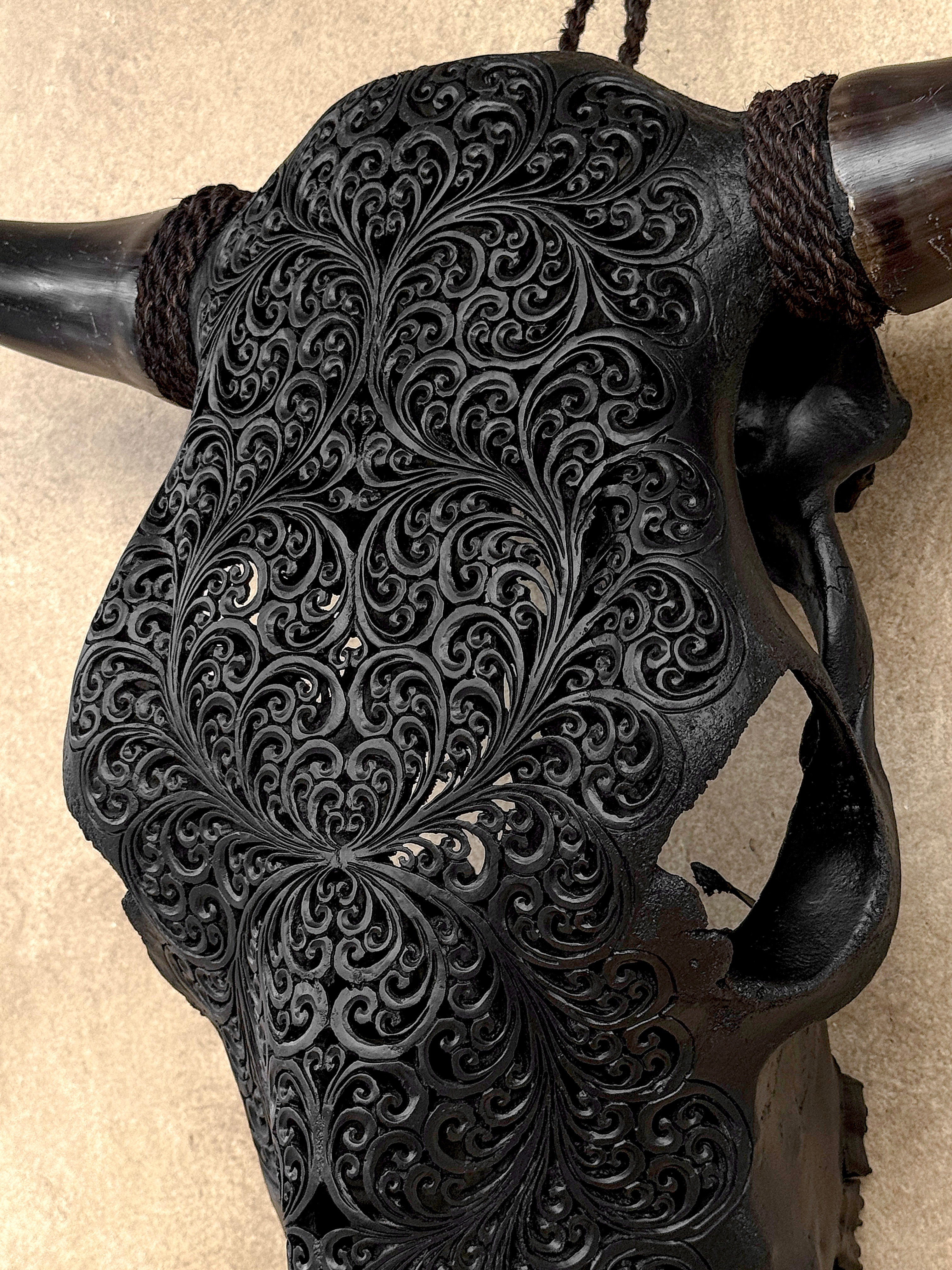 Bull Skull Carved Fern - Skull,A/146