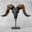 Carved Ram Skull with Badong Motif - Black Wall Art Decor for Boho, Rustic & Eclectic Interiors - Skull,A/116