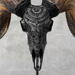 Carved Ram Skull with Badong Motif - Black Wall Art Decor for Boho, Rustic & Eclectic Interiors - Skull,A/116