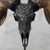 Carved Ram Skull with Badong Motif - Black Wall Art Decor for Boho, Rustic & Eclectic Interiors - Skull,A/116