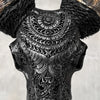 Carved Ram Skull with Badong Motif - Black Wall Art Decor for Boho, Rustic & Eclectic Interiors - Skull,A/116