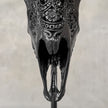 Carved Ram Skull with Badong Motif - Black Wall Art Decor for Boho, Rustic & Eclectic Interiors - Skull,A/116