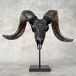 Carved Ram Skull with Big Lotus Motif - Black Wall Art Decor for Boho, Rustic & Eclectic Interiors - Skull,A/114