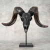 Carved Ram Skull with Big Lotus Motif - Black Wall Art Decor for Boho, Rustic & Eclectic Interiors - Skull,A/114