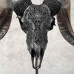 Carved Ram Skull with Big Lotus Motif - Black Wall Art Decor for Boho, Rustic & Eclectic Interiors - Skull,A/114