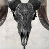 Carved Ram Skull with Big Lotus Motif - Black Wall Art Decor for Boho, Rustic & Eclectic Interiors - Skull,A/114