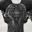 Carved Ram Skull with Big Lotus Motif - Black Wall Art Decor for Boho, Rustic & Eclectic Interiors - Skull,A/114