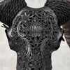Carved Ram Skull with Big Lotus Motif - Black Wall Art Decor for Boho, Rustic & Eclectic Interiors - Skull,A/114