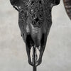 Carved Ram Skull with Big Lotus Motif - Black Wall Art Decor for Boho, Rustic & Eclectic Interiors - Skull,A/114