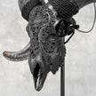 Carved Ram Skull with Big Lotus Motif - Black Wall Art Decor for Boho, Rustic & Eclectic Interiors - Skull,A/114