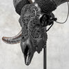 Carved Ram Skull with Big Lotus Motif - Black Wall Art Decor for Boho, Rustic & Eclectic Interiors - Skull,A/114