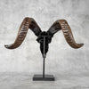 Carved Ram Skull with Big Lotus Motif - Black Wall Art Decor for Boho, Rustic & Eclectic Interiors - Skull,A/114