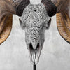 Carved Ram Skull with Star Mandala motif on stand - Skull,A/160