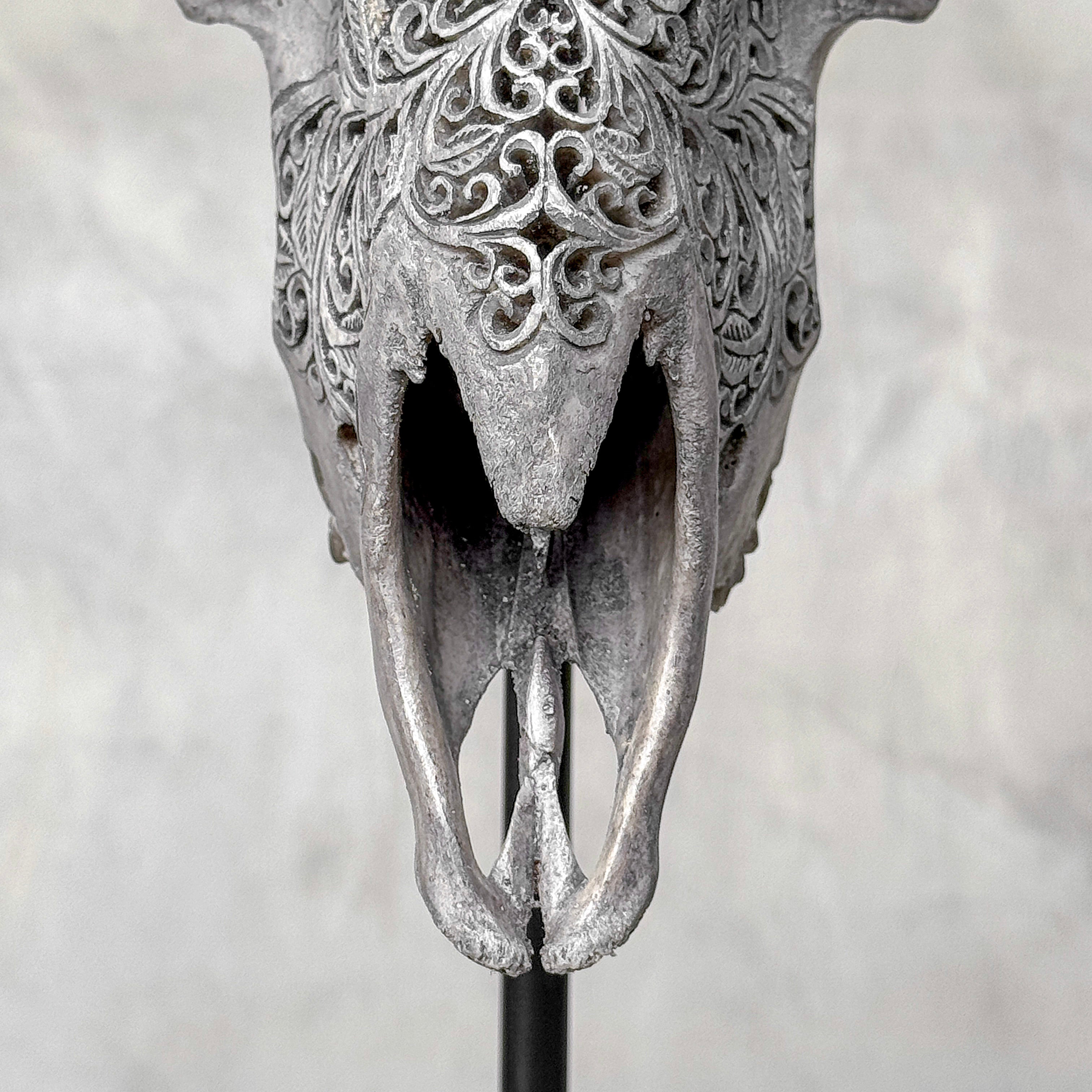Carved Ram Skull with Star Mandala motif on stand - Skull,A/160