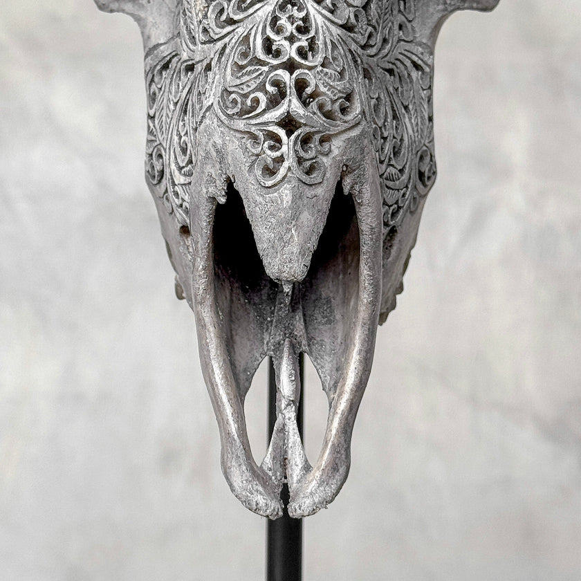 Carved Ram Skull with Star Mandala motif on stand - Skull,A/160