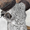 Carved Ram Skull with Star Mandala motif on stand - Skull,A/160