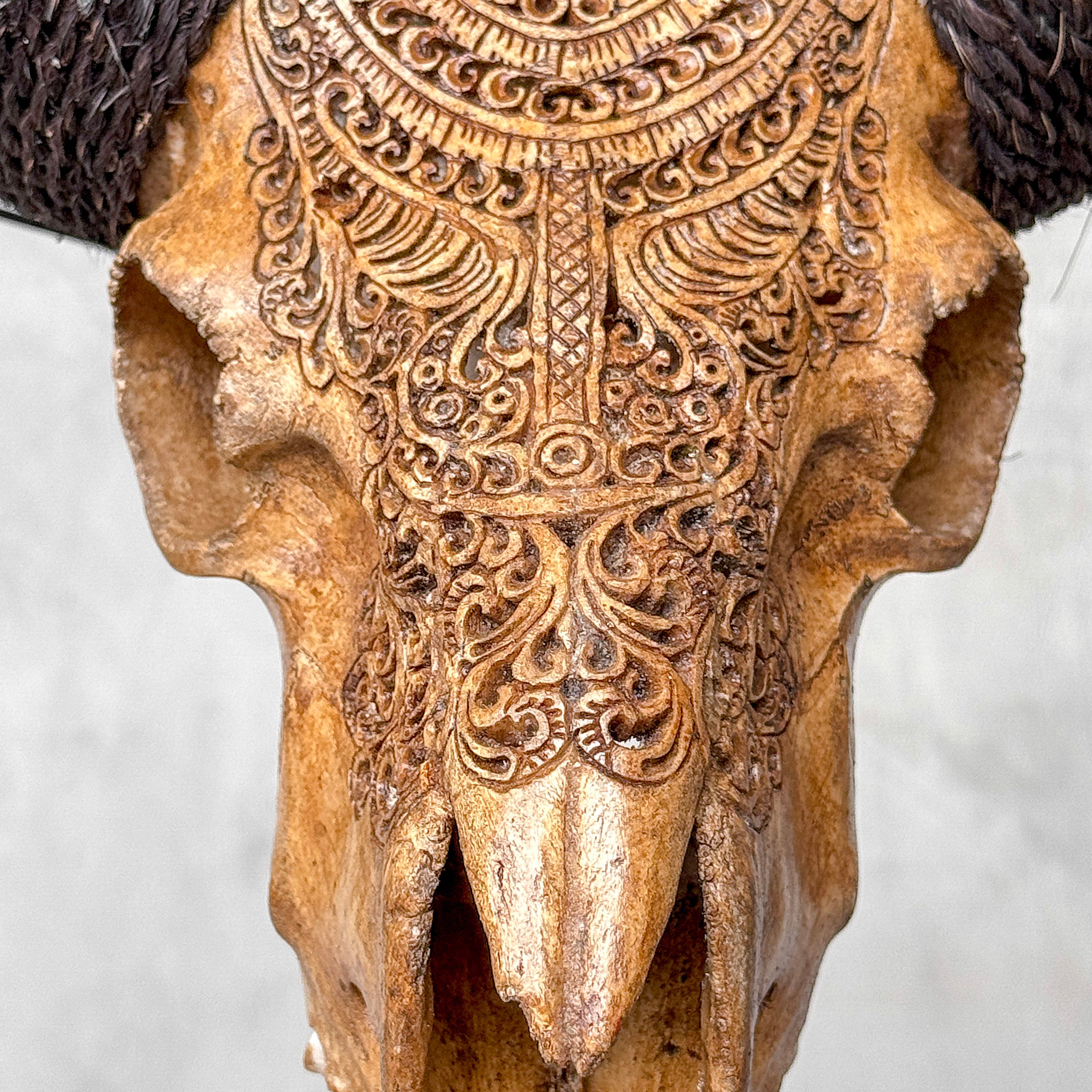 Carved Ram Skull with Badong motif on stand - Skull,A/162