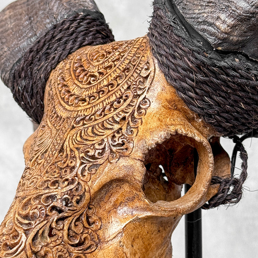 Carved Ram Skull with Badong motif on stand - Skull,A/162