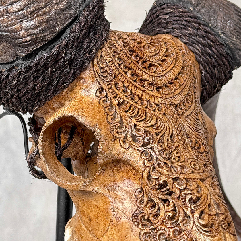Carved Ram Skull with Badong motif on stand - Skull,A/162