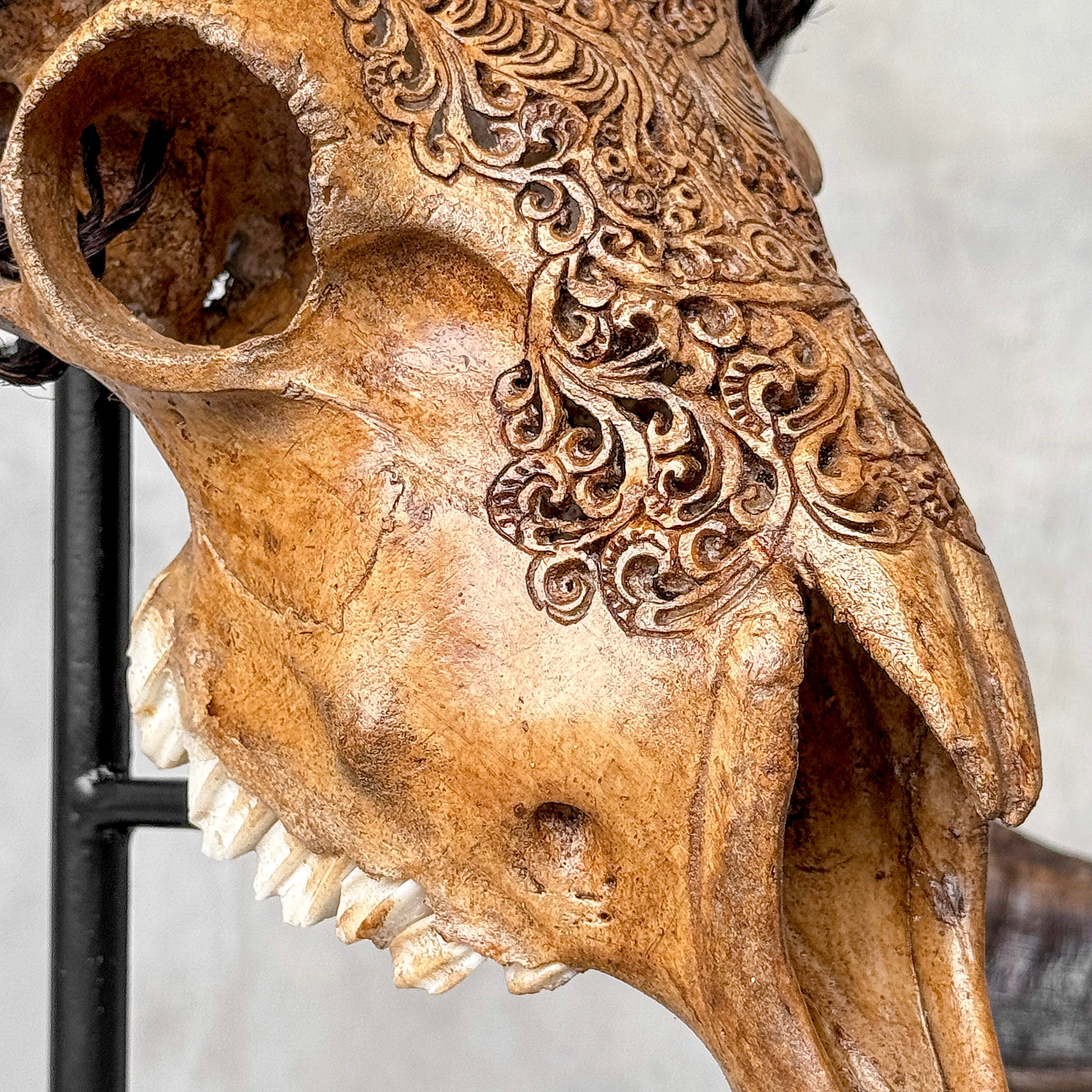 Carved Ram Skull with Badong motif on stand - Skull,A/162