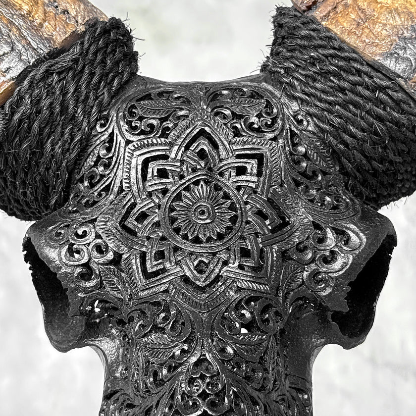 Carved Ram Skull with Star Mandala motif on stand - Skull,A/182