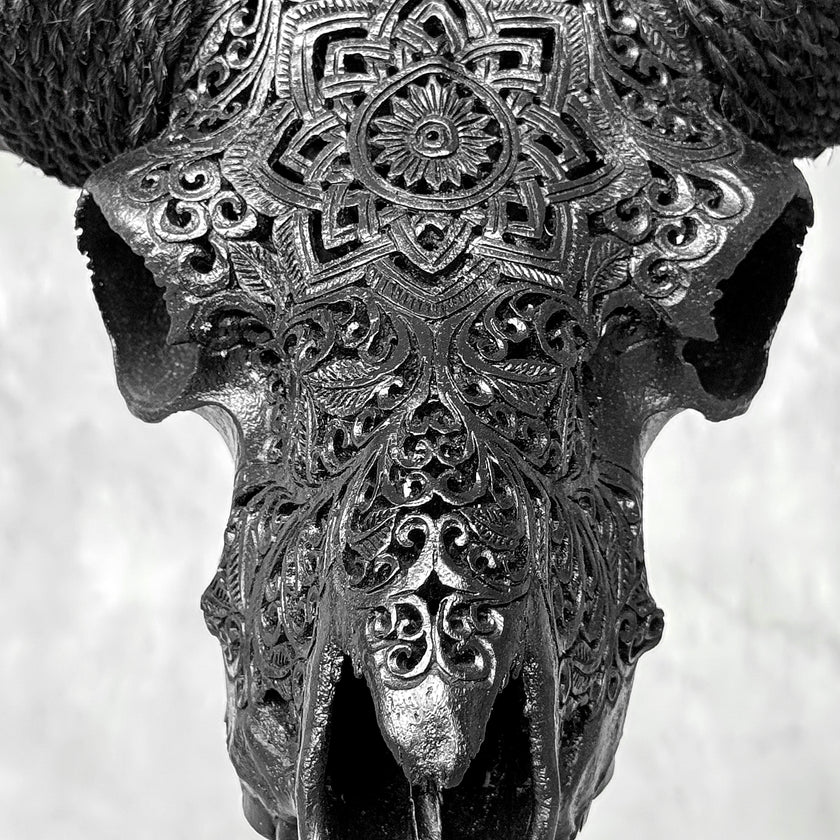Carved Ram Skull with Star Mandala motif on stand - Skull,A/182