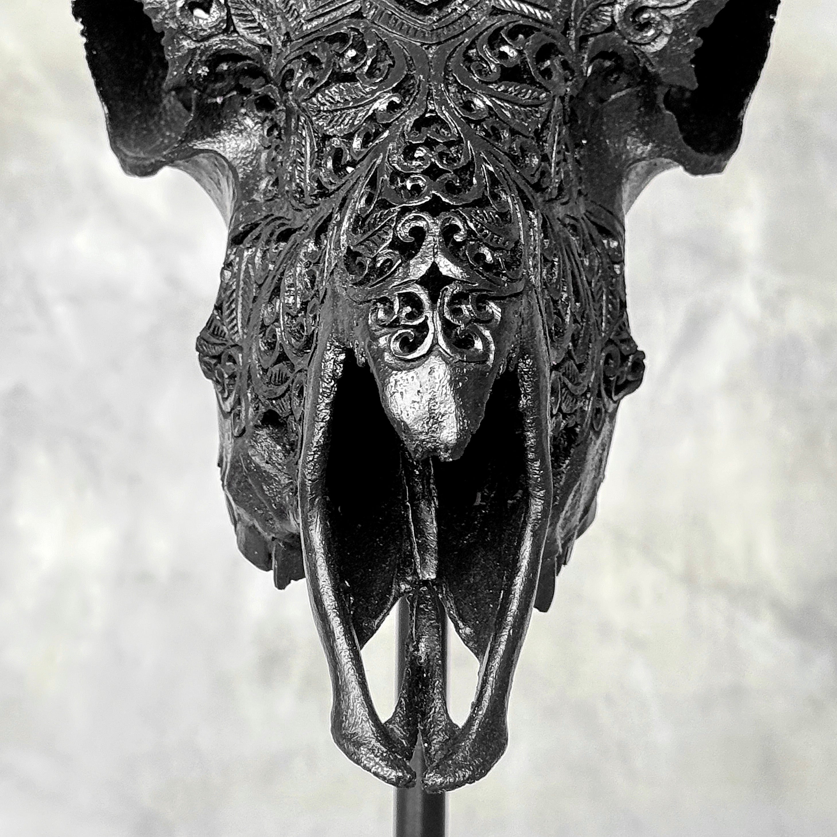 Carved Ram Skull with Star Mandala motif on stand - Skull,A/182