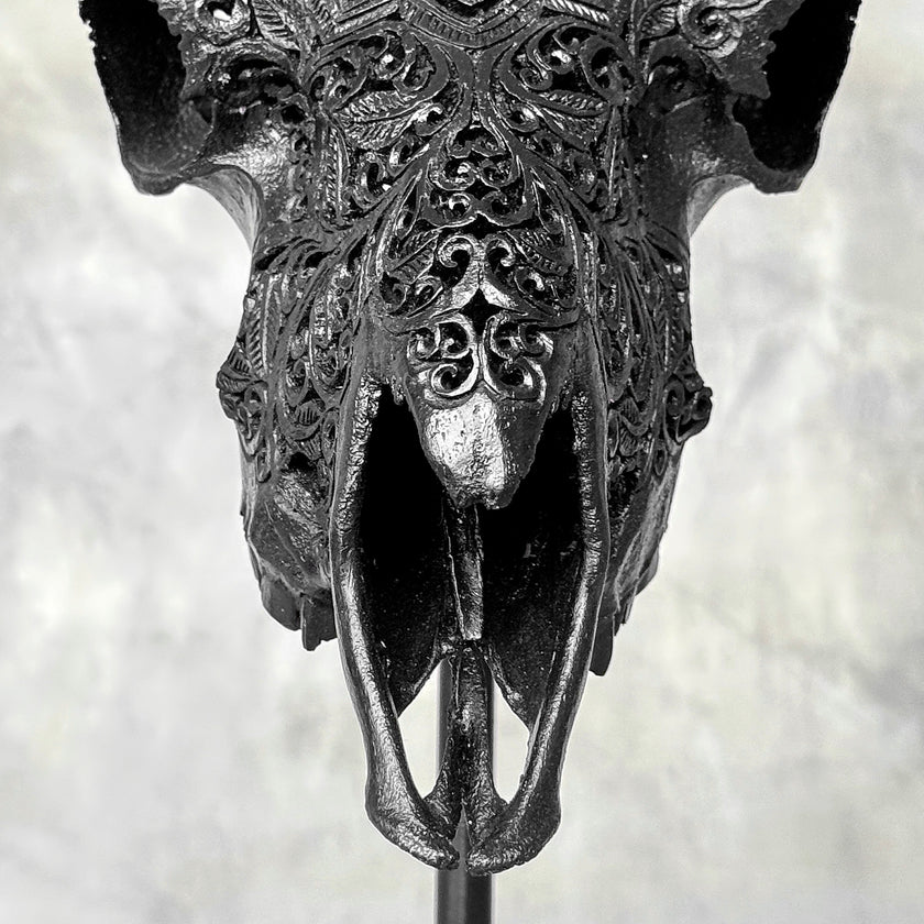Carved Ram Skull with Star Mandala motif on stand - Skull,A/182