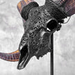 Carved Ram Skull with Star Mandala motif on stand - Skull,A/182
