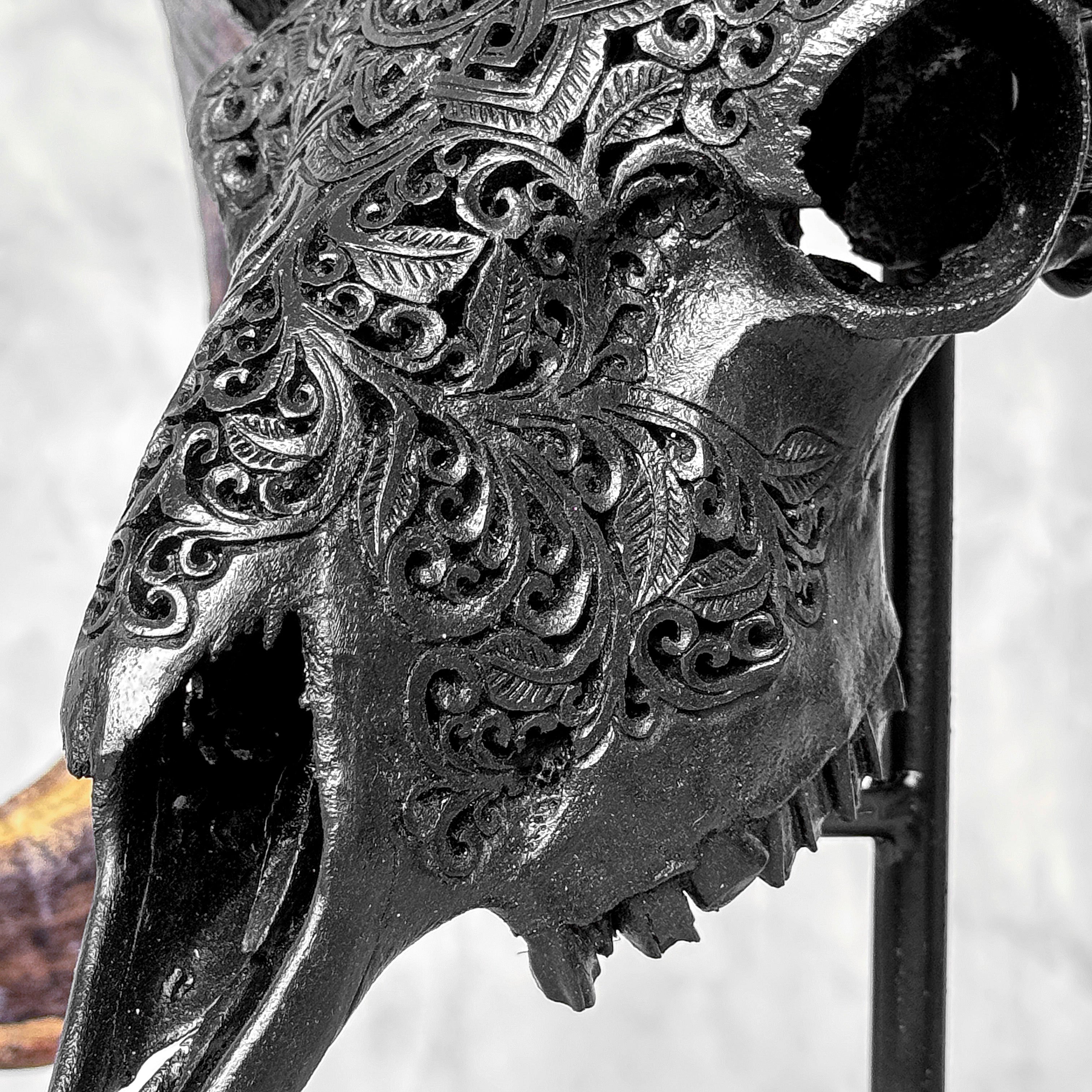 Carved Ram Skull with Star Mandala motif on stand - Skull,A/182