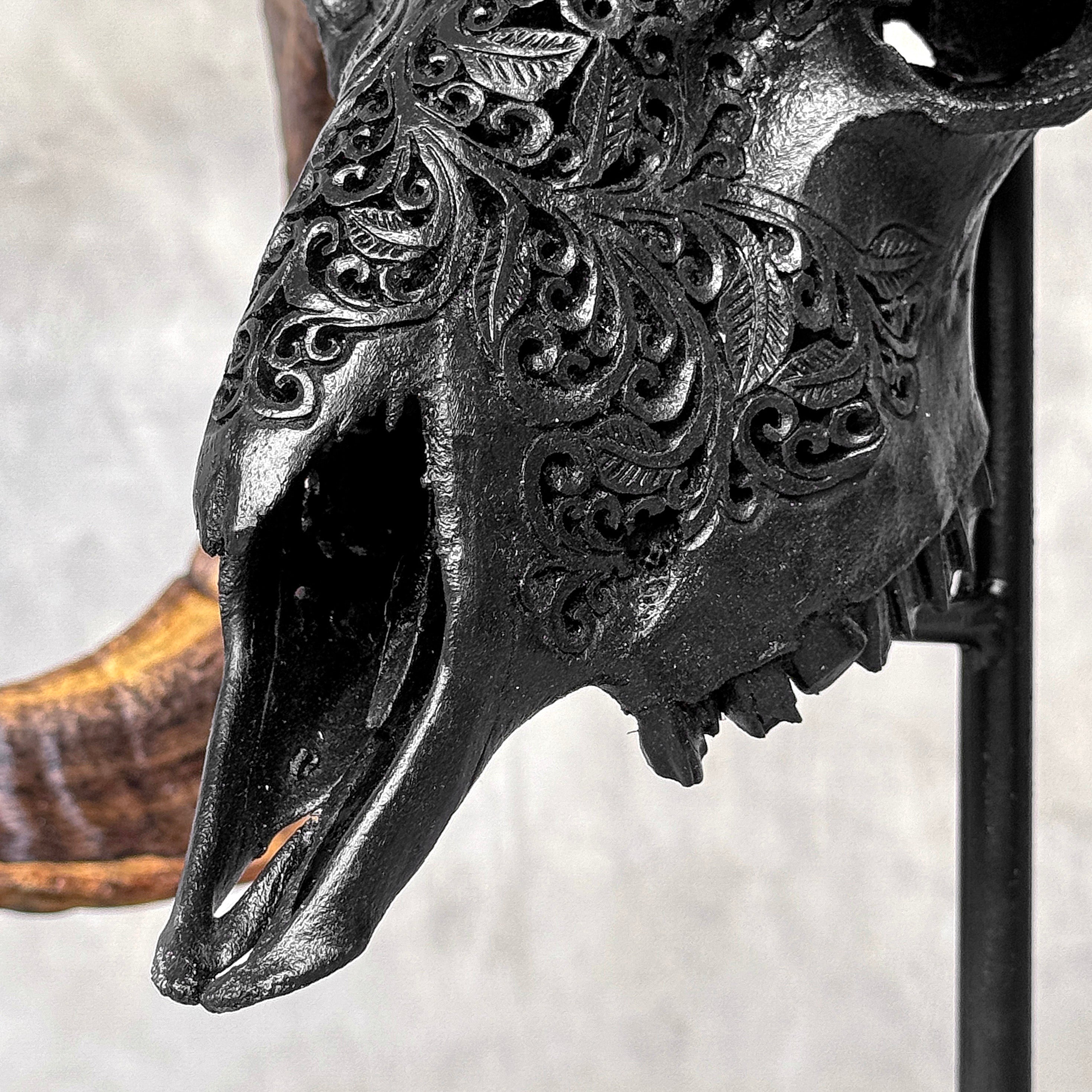 Carved Ram Skull with Star Mandala motif on stand - Skull,A/182