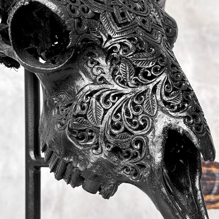Carved Ram Skull with Star Mandala motif on stand - Skull,A/182