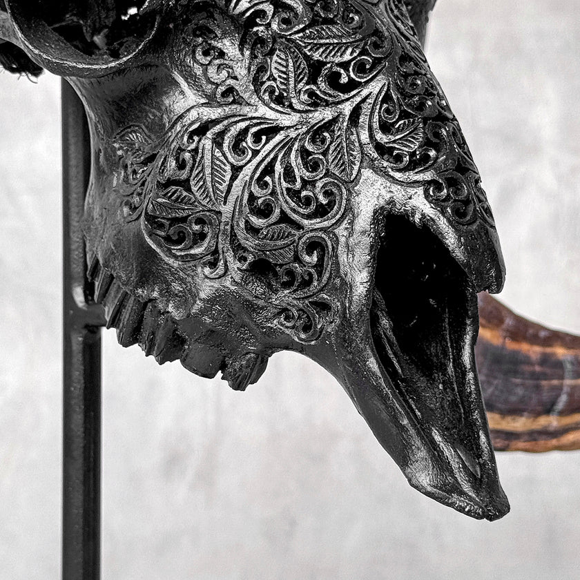 Carved Ram Skull with Star Mandala motif on stand - Skull,A/182