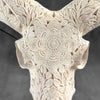 White Ram Skull Carved Horns with Flower Mandala motif on stand - Skull,A/165