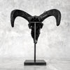 Black Ram Skull Carved Horns with Big Lotus motif on stand - Skull,A/163