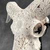 White Ram Skull Carved Horns with Flower Mandala motif on stand - Skull,A/165