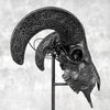 Black Ram Skull Carved Horns with Big Lotus motif on stand - Skull,A/163