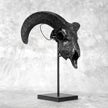 Black Ram Skull Carved Horns with Big Lotus motif on stand - Skull,A/163