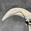White Ram Skull Carved Horns with Flower Mandala motif on stand - Skull,A/165