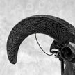 Black Ram Skull Carved Horns with Big Lotus motif on stand - Skull,A/163