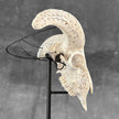 White Ram Skull Carved Horns with Flower Mandala motif on stand - Skull,A/165