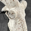 White Ram Skull Carved Horns with Flower Mandala motif on stand - Skull,A/165