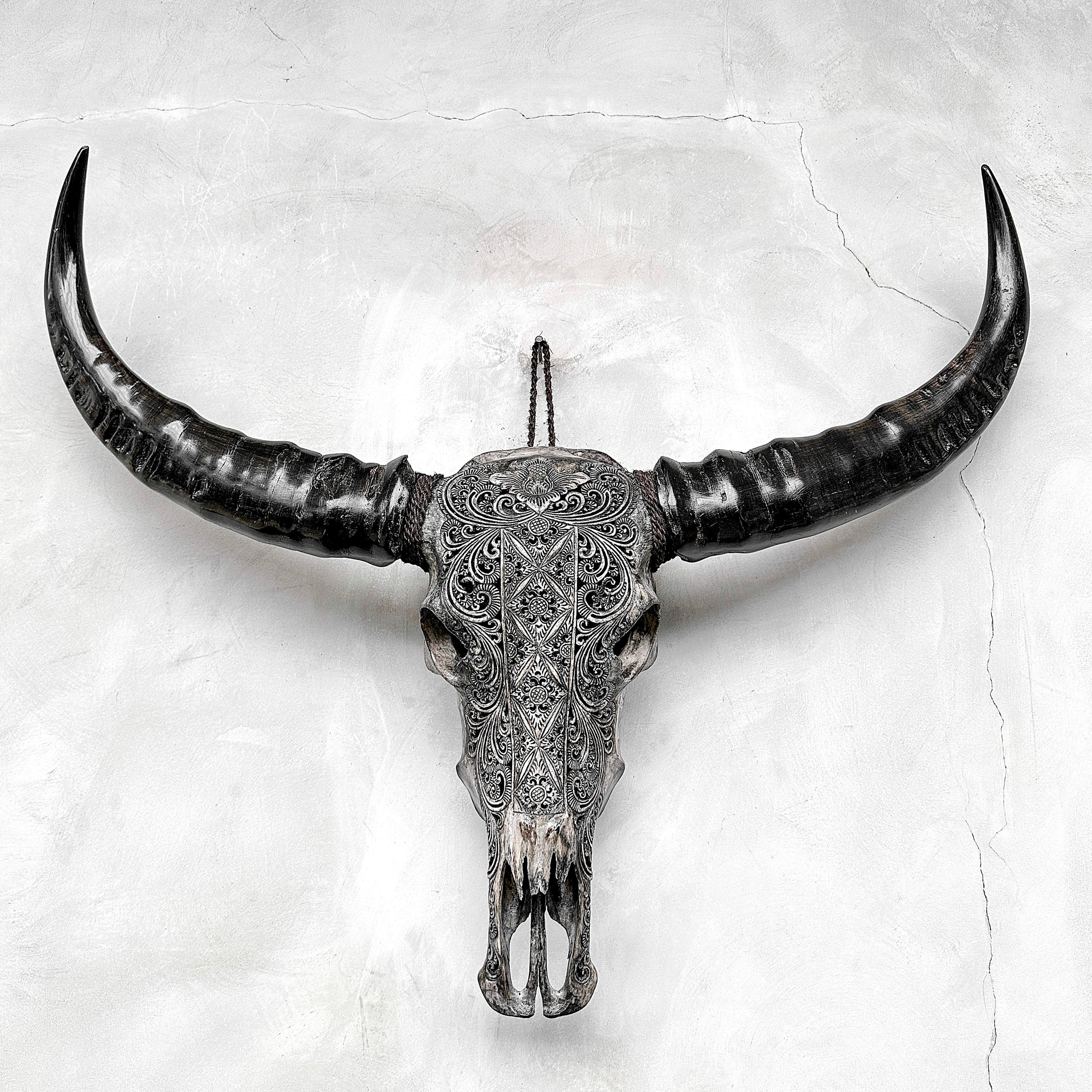 Caved Waterbuffalo Skulls with Ketimun Lotus Carving Skull,A/181