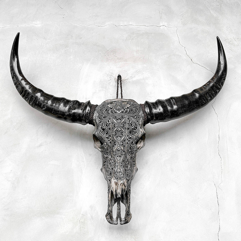 Caved Waterbuffalo Skulls with Ketimun Lotus Carving Skull,A/181