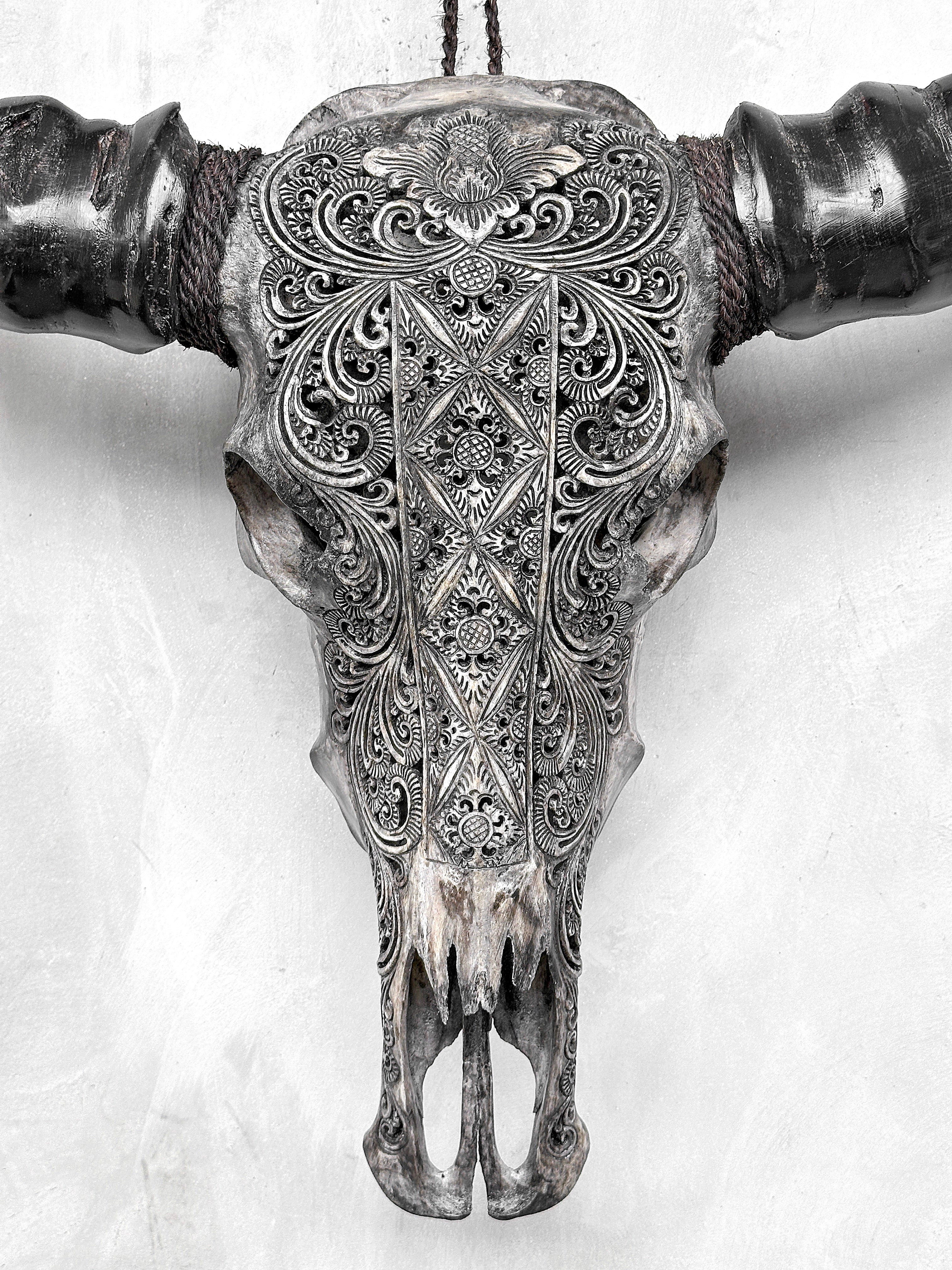 Caved Waterbuffalo Skulls with Ketimun Lotus Carving Skull,A/181
