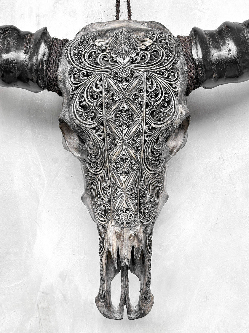Caved Waterbuffalo Skulls with Ketimun Lotus Carving Skull,A/181