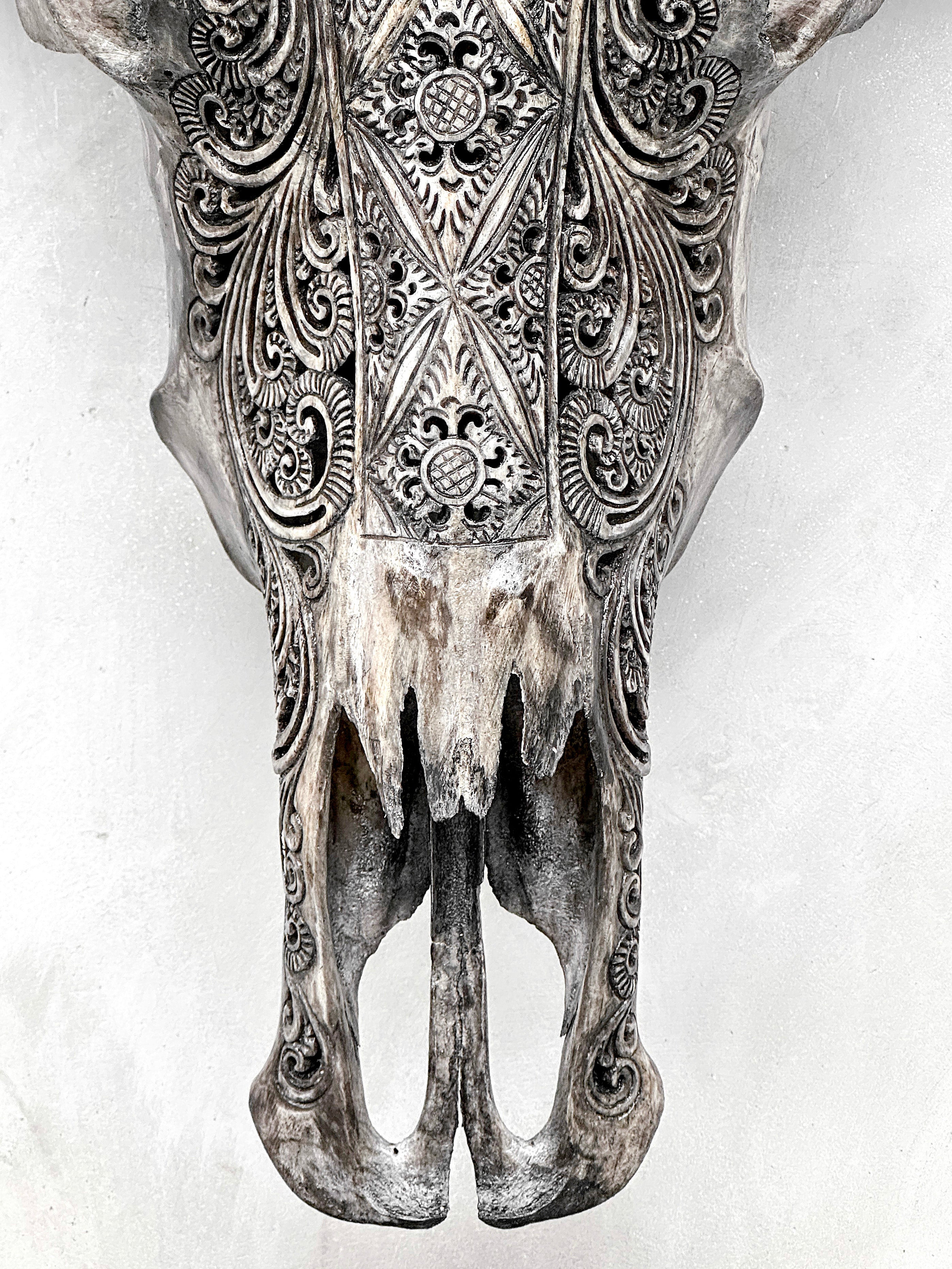Caved Waterbuffalo Skulls with Ketimun Lotus Carving Skull,A/181