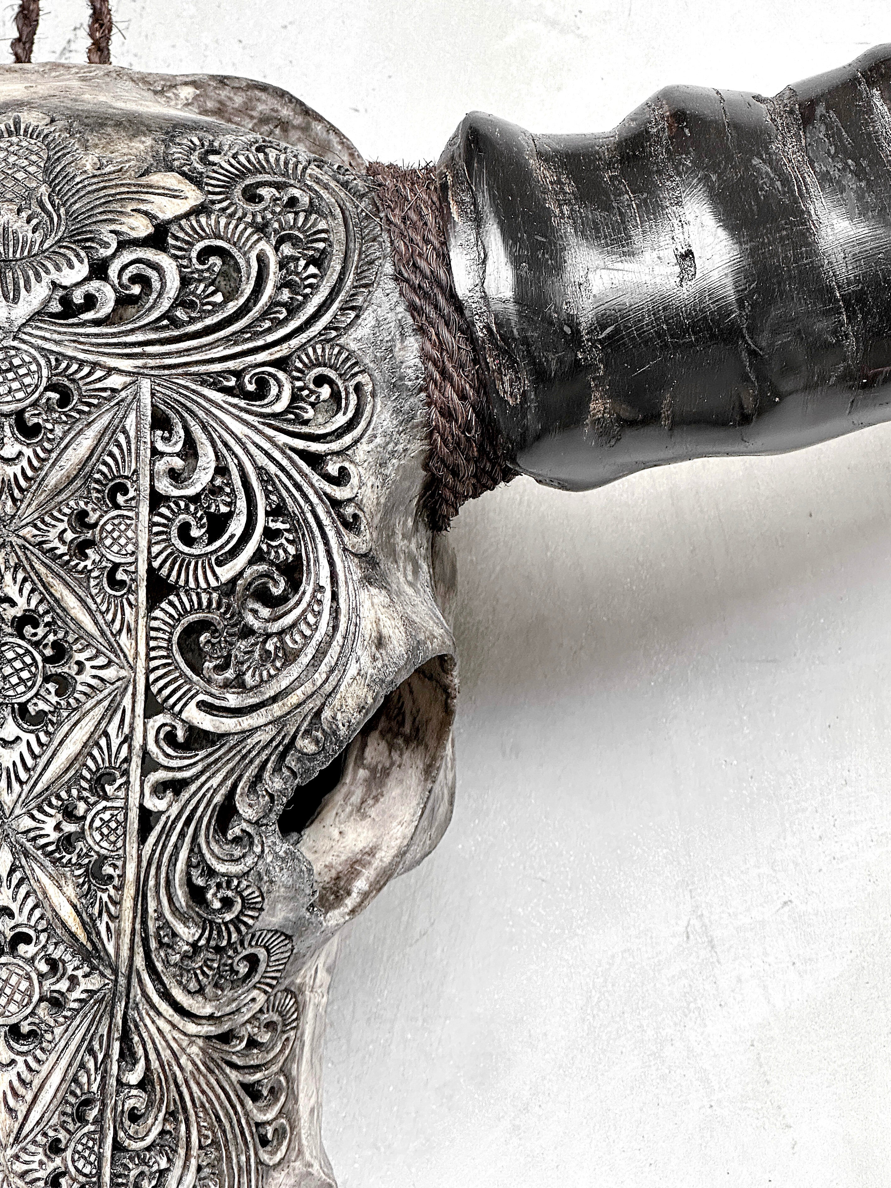 Caved Waterbuffalo Skulls with Ketimun Lotus Carving Skull,A/181